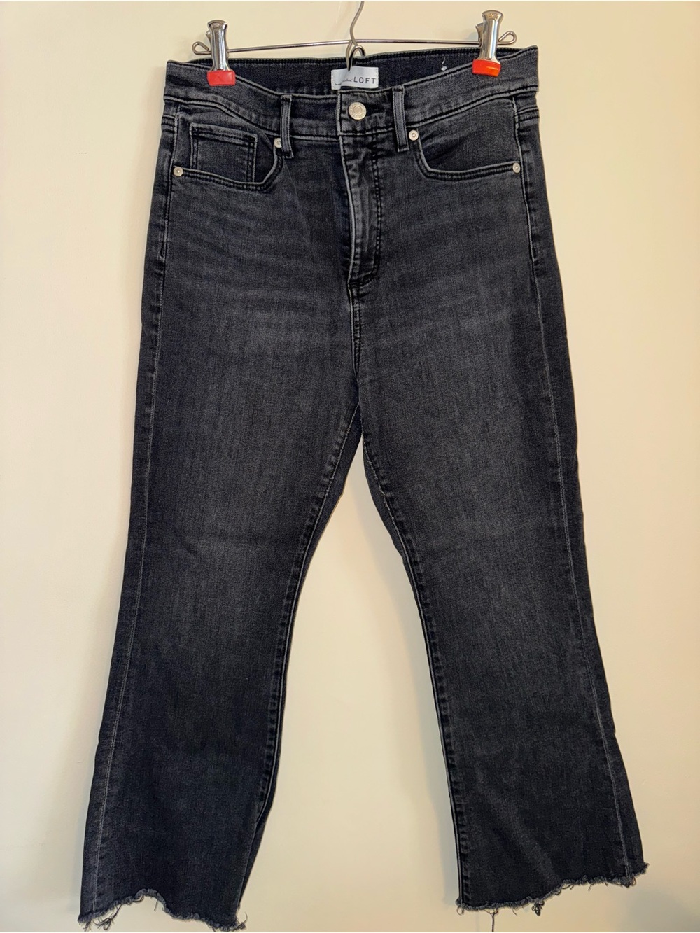 LOFT Black Washed Cropped Raw-Hem Jeans